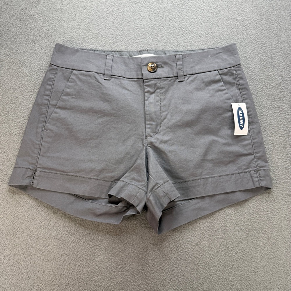 Old Navy Everyday Short Mid-Rise Womens 0 Grey Cotton Stretch Chino Casual NWT